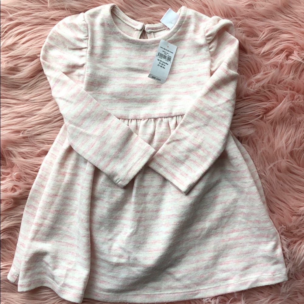 Baby girls pink and cream striped dress